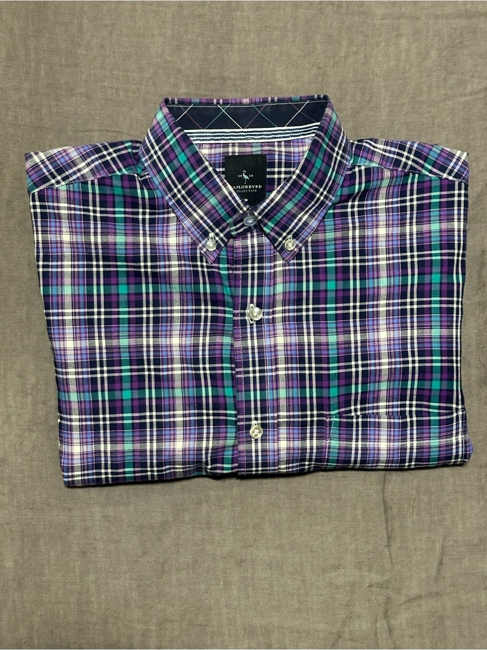 Tailorbyrd Purple and Teal Plaid Button-Down Shirt